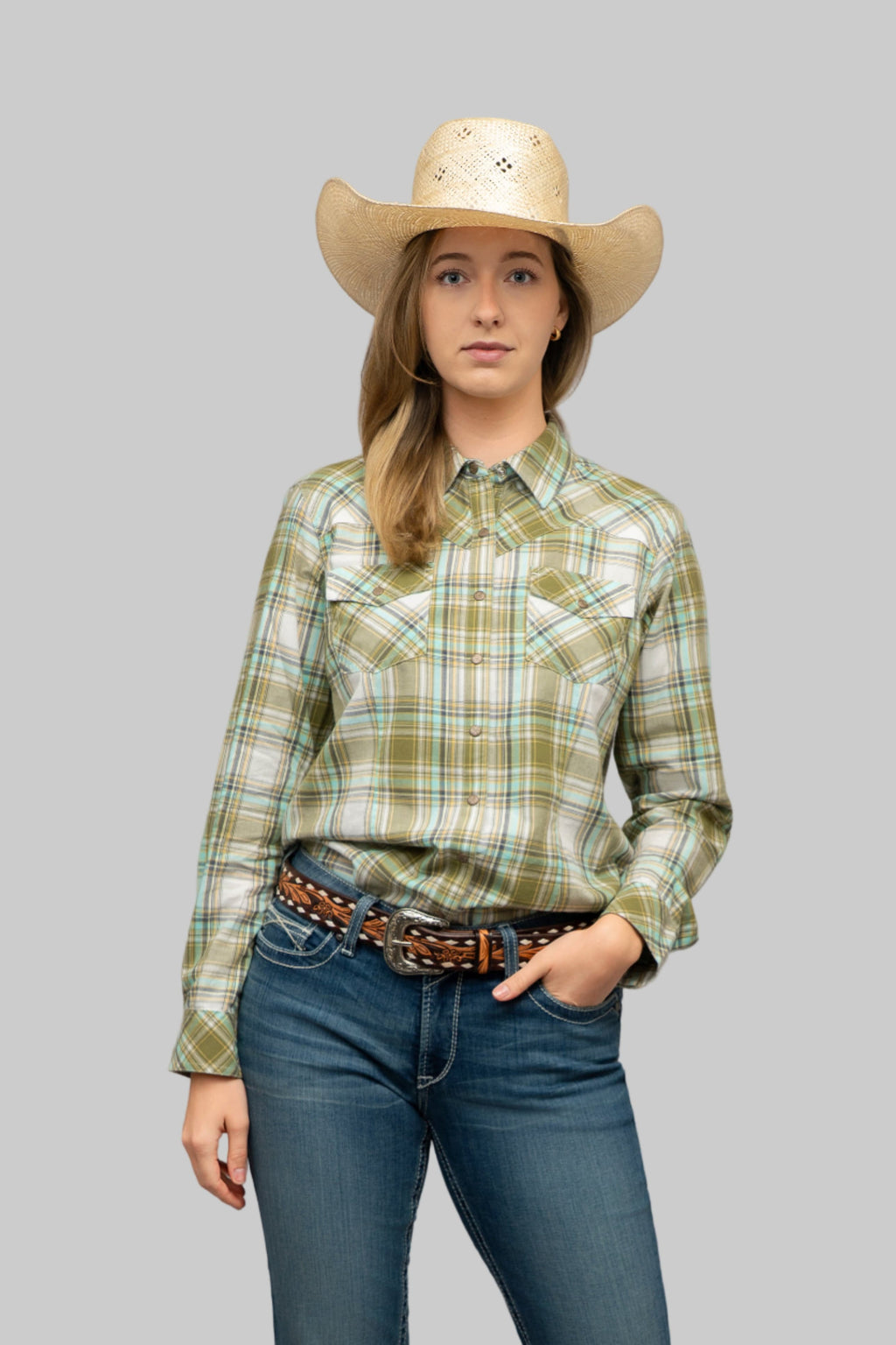 Outback King | Cowgirl Classic Shirt | Green/Light Blue Check