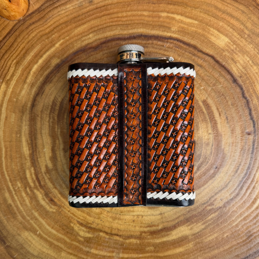 Outback King | Flask | White-Laced Tooled Cross