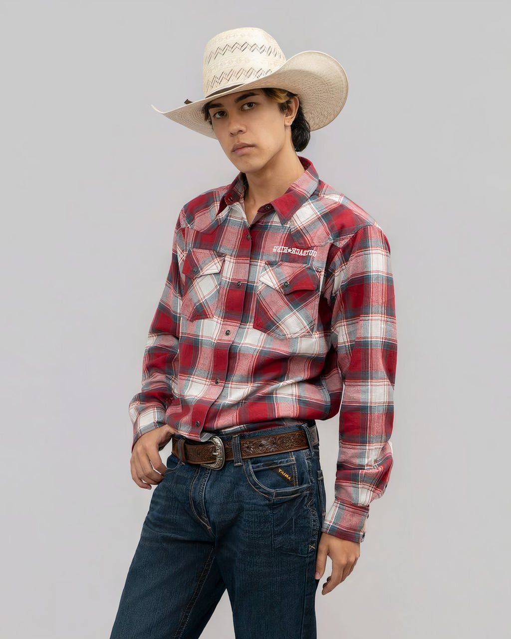 Outback King | Men’s Legend Logo Shirt | Red/Green Check