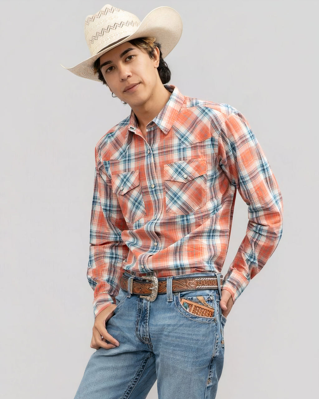 Outback King | Men's Frontier Shirt | Orange/Black Check