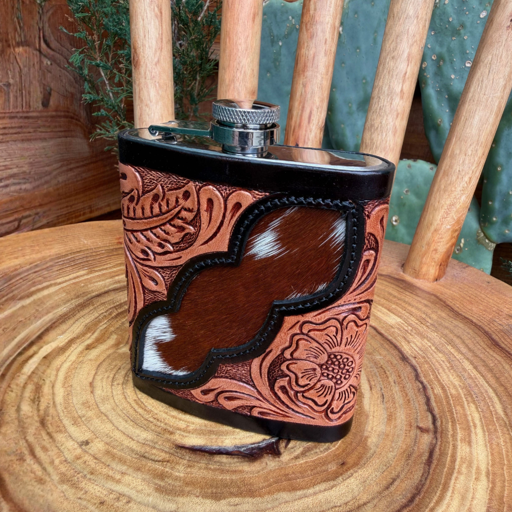 Outback King | Flask | Tooled Floral & Cowhide