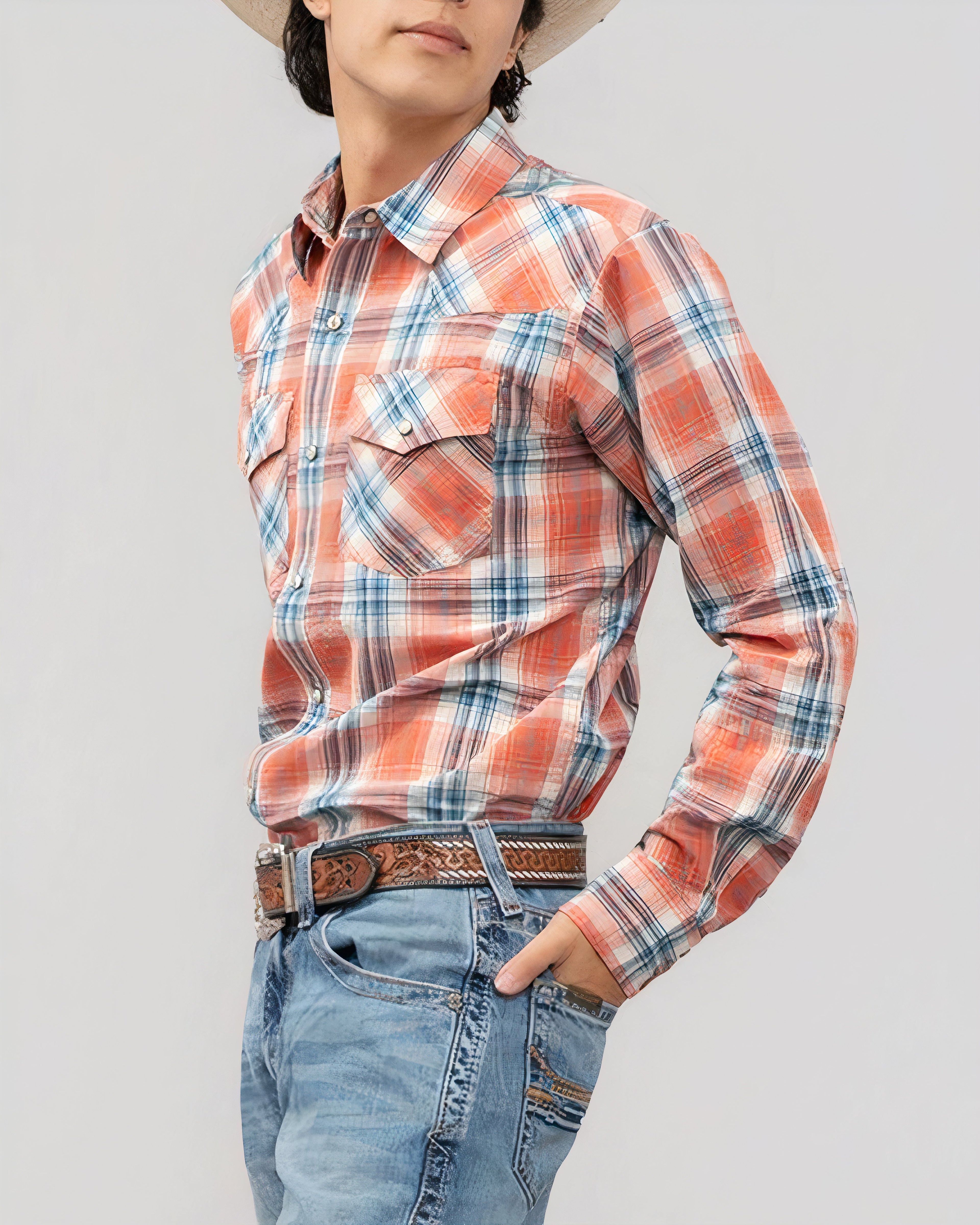 Outback King | Men's Frontier Shirt | Orange/Black Check