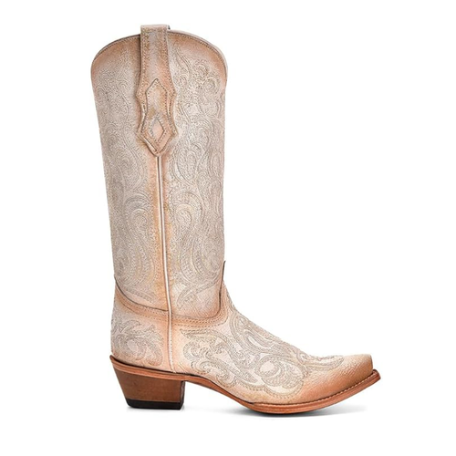 Corral | Luminescent Embroidery | Snip Toe | Crackled White-Pink