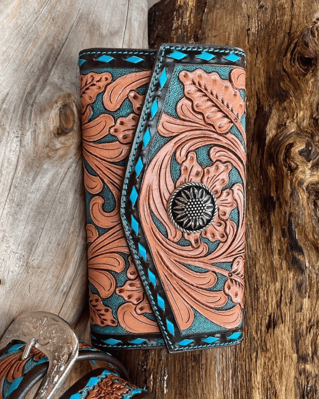 Outback King | Western Clutch Purse | Turquoise Buckstitch