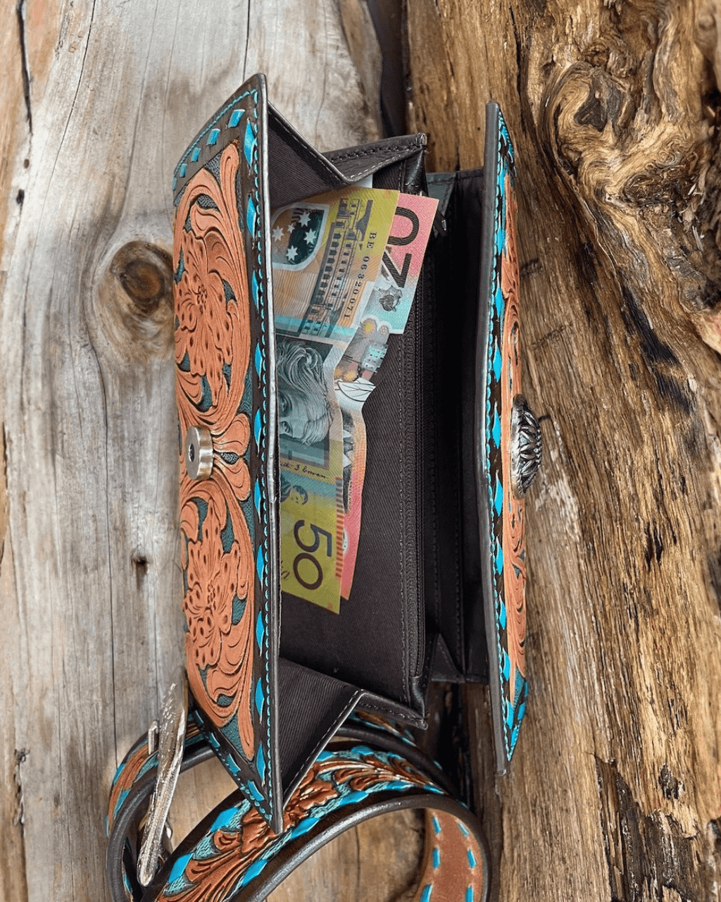 Outback King | Western Clutch Purse | Turquoise Buckstitch