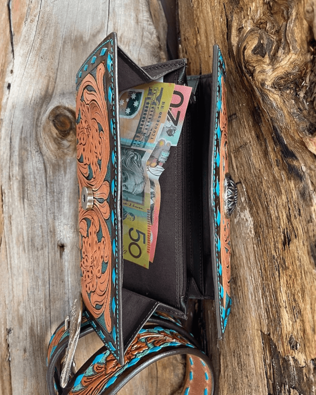 Outback King | Western Clutch Purse | Turquoise Buckstitch