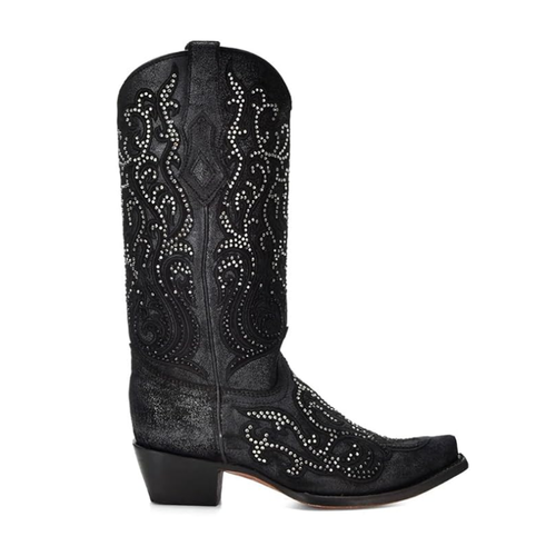 Corral | Embroidery & Crystals | Snip Toe | Black