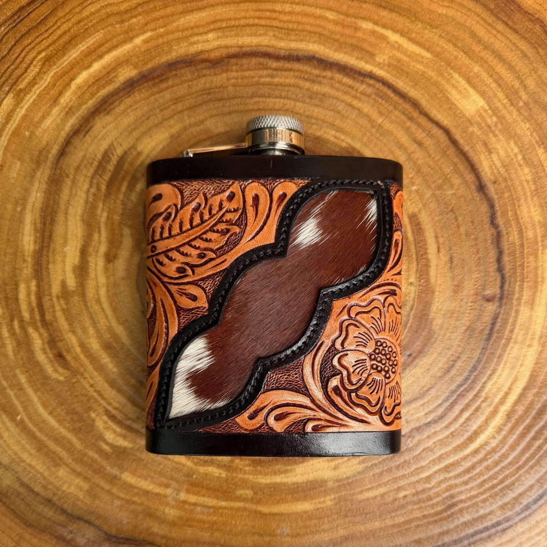 Outback King | Flask | Tooled Floral & Cowhide