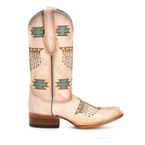 Corral | Embroidery | Square Toe | White-Turquoise
