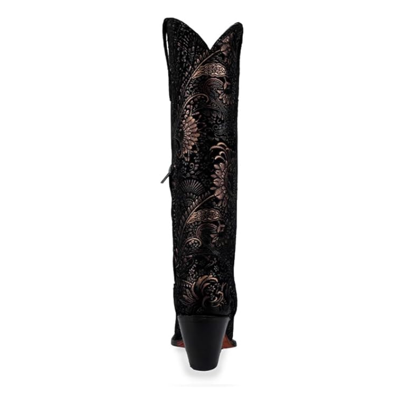Corral | Stamped Floral Suede Tall Top | Snip Toe | Black/Gold