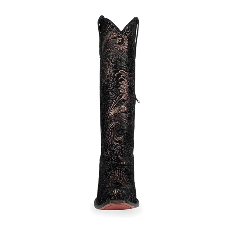 Corral | Stamped Floral Suede Tall Top | Snip Toe | Black/Gold