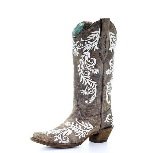 Corral | White Embroidery - Glow Collection | Brown - Outback Traders Australia