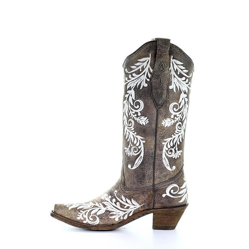 Corral | White Embroidery - Glow Collection | Brown - Outback Traders Australia