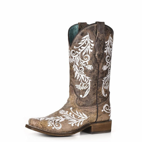 Corral | Glow-in-the-Dark Embroidery SQ Toe | Crackle Brown - Outback Traders Australia