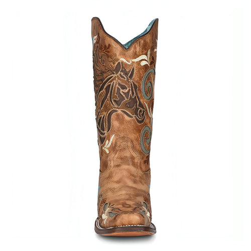 Corral | Horse Inlay & Multicolor Embroidery Sq.Toe | Sand - Outback Traders Australia
