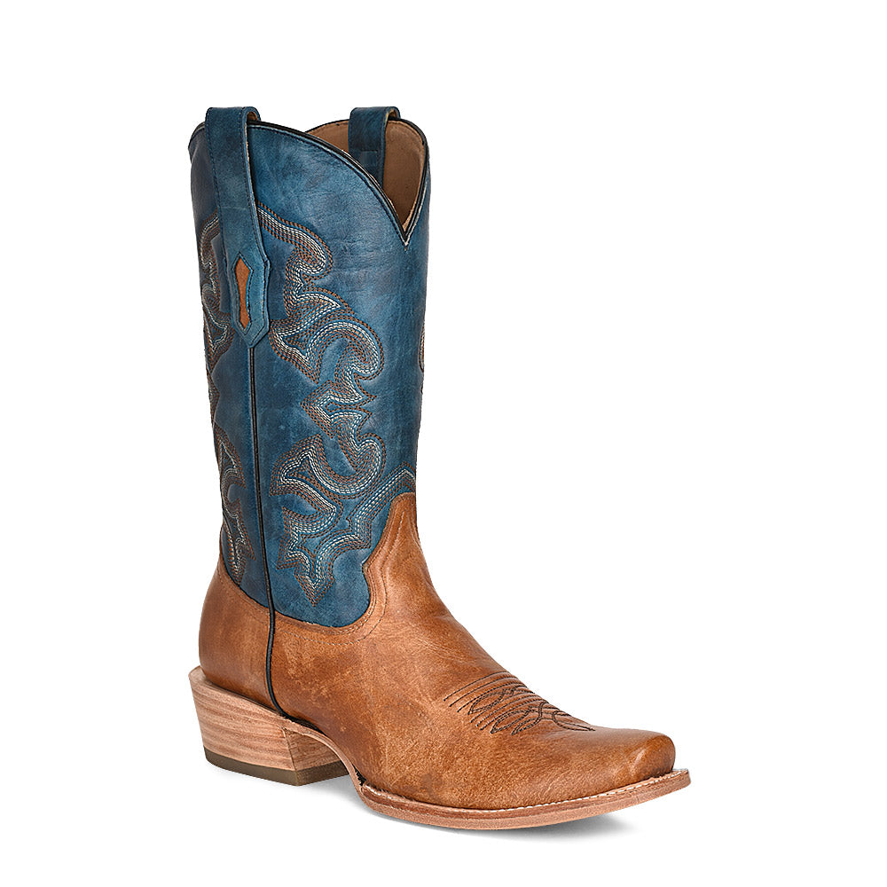 Corral Men's | Embroidery Horseman Toe | Narrow Square Toe | Sand/Navy Blue