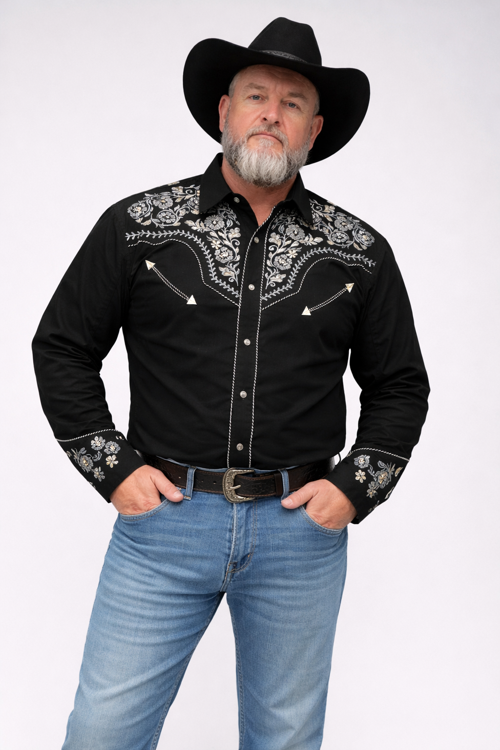 Outback King | Men's Ranger Embroidery Cowboy Shirt | Midnight Embroidery