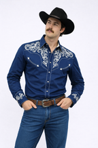 Outback King | Men's Ranger Embroidery Cowboy Shirt | Navy Blue