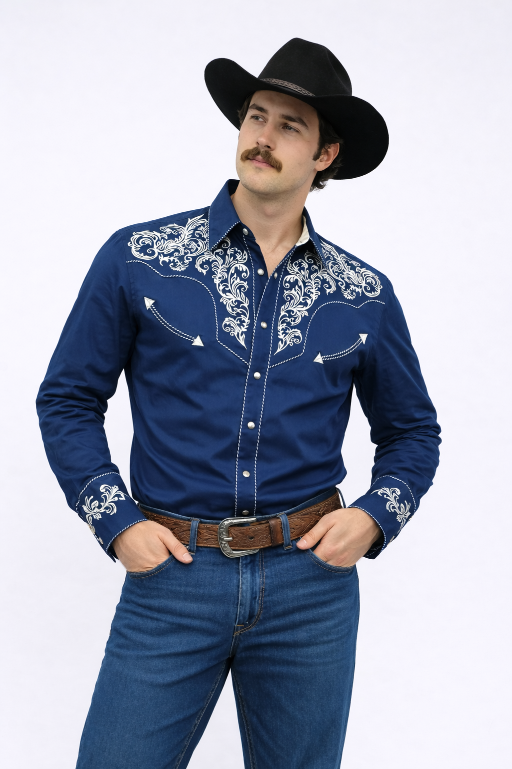 Outback King | Men's Ranger Embroidery Cowboy Shirt | Navy Blue