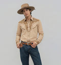 Outback King | Men's Ranger Embroidery Cowboy Shirt | Desert Khaki