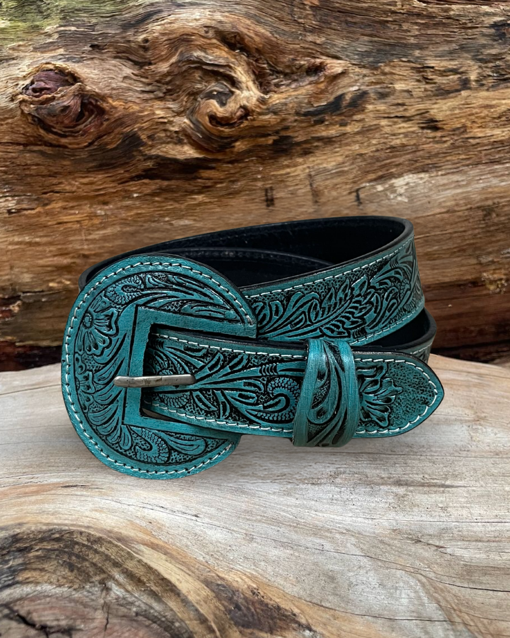 Outback King | Carved Tool Western Belt | Turquoise Trail
