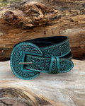 Outback King | Carved Tool Western Belt | Turquoise Trail