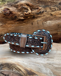 Outback King | Carved Tool Western Belt | White Buckstitch