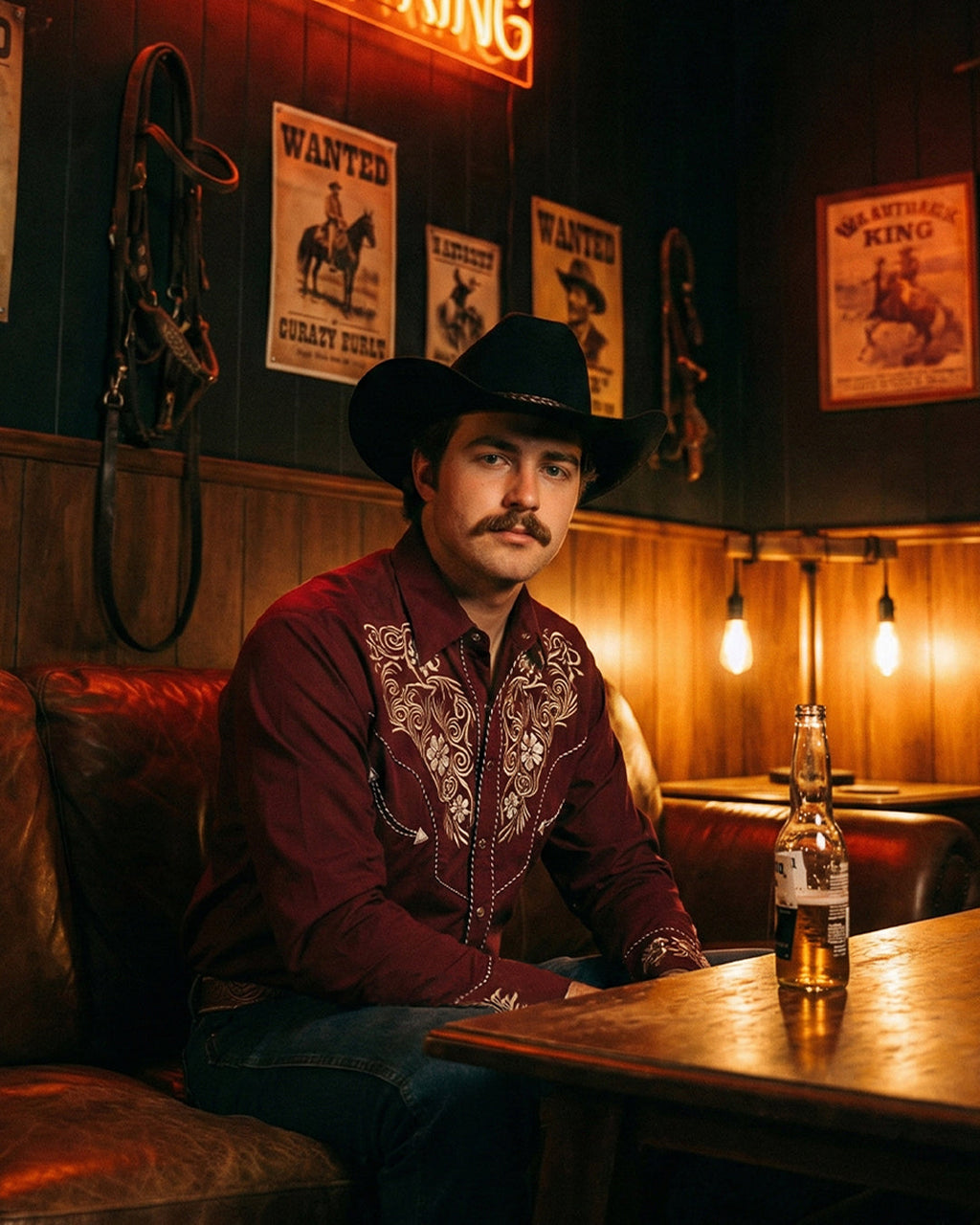 Outback King | Men's Ranger Embroidery Cowboy Shirt | Crimson Burgundy
