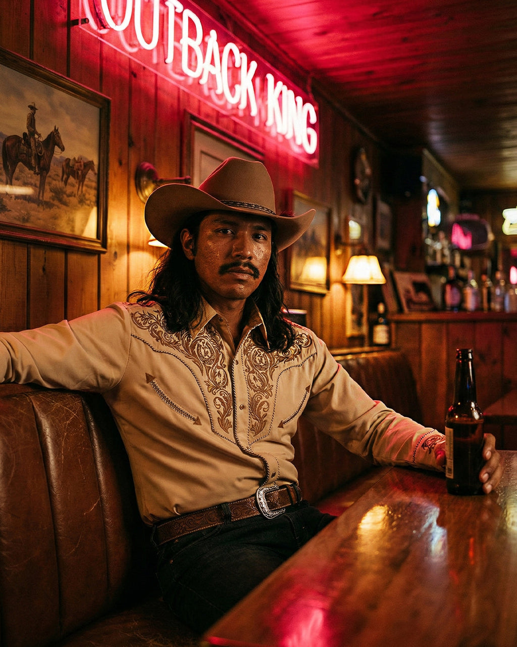 Outback King | Men's Ranger Embroidery Cowboy Shirt | Desert Khaki