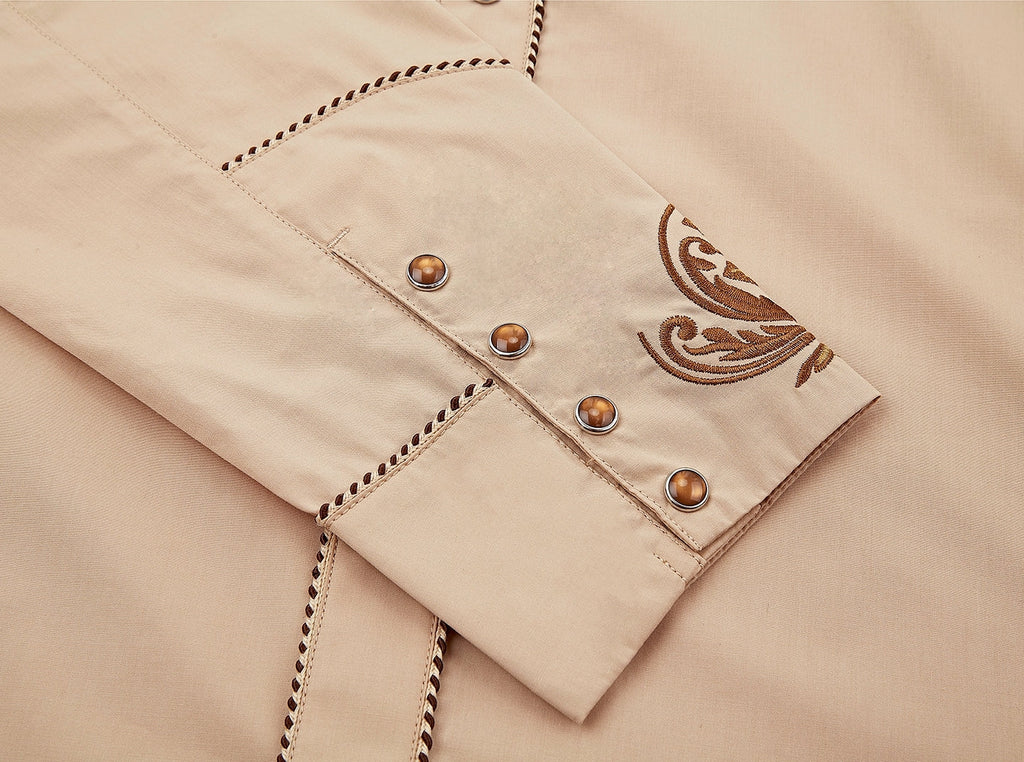 Outback King | Men's Ranger Embroidery Cowboy Shirt | Desert Khaki