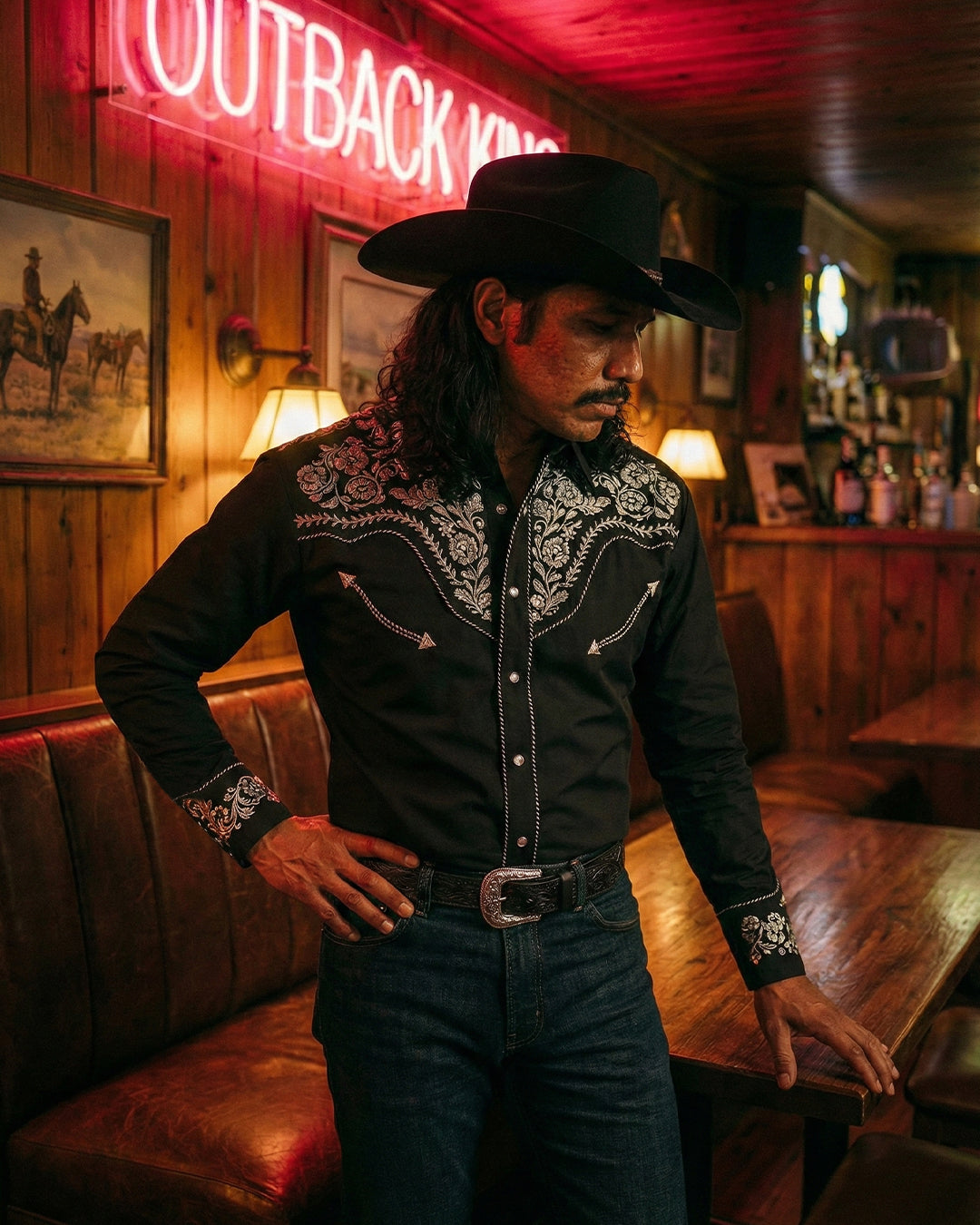 Outback King | Men's Ranger Embroidery Cowboy Shirt | Midnight Embroidery