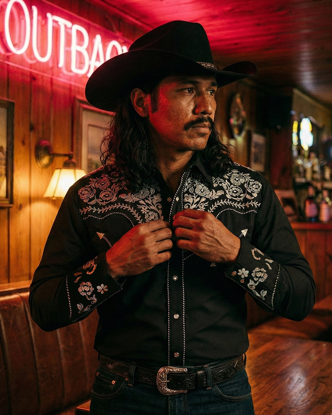 Outback King | Men's Ranger Embroidery Cowboy Shirt | Midnight Embroidery