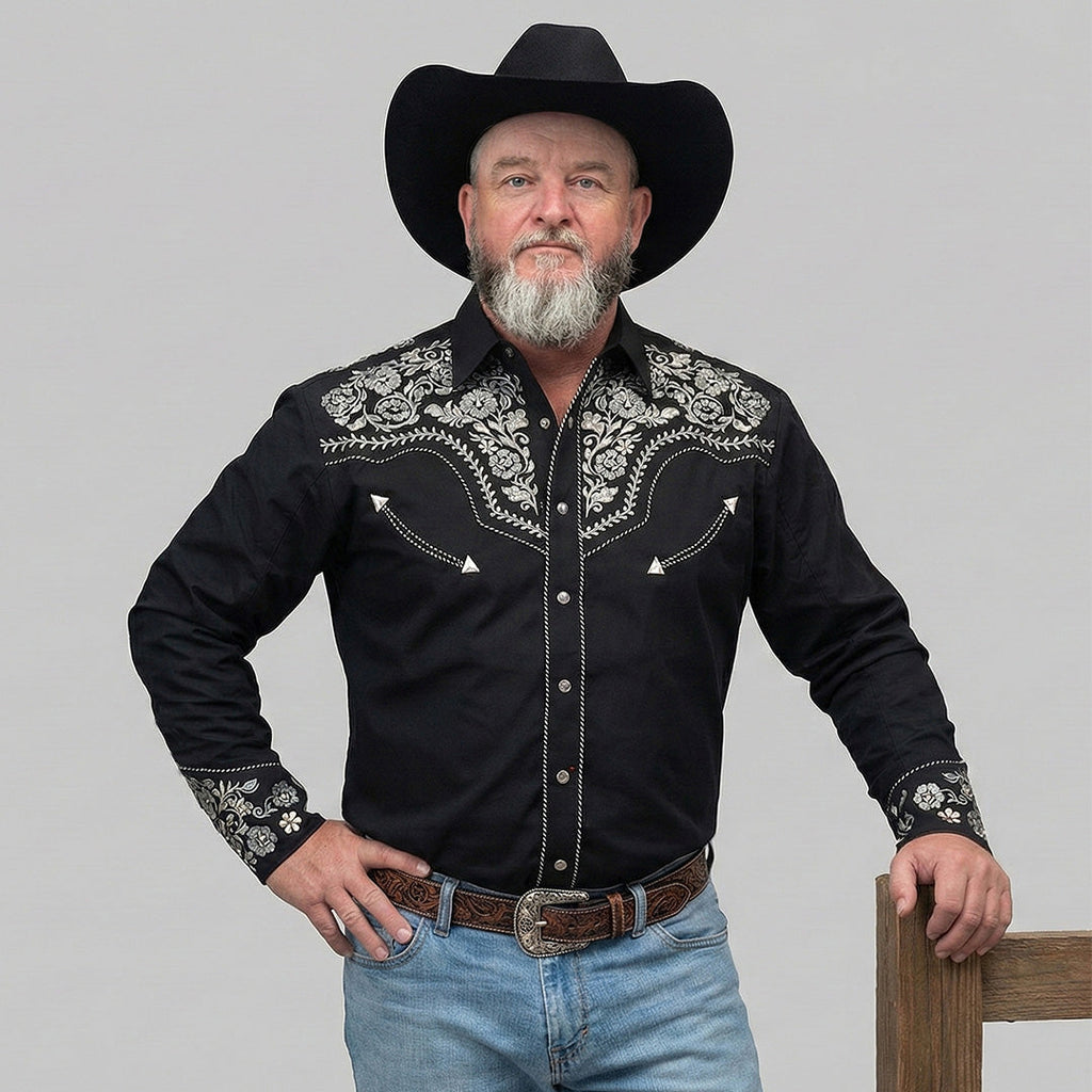 Outback King | Men's Ranger Embroidery Cowboy Shirt | Midnight Embroidery