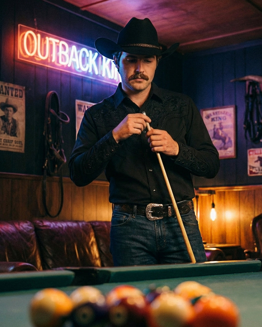 Outback King | Men's Ranger Embroidery Cowboy Shirt | Midnight Shadow