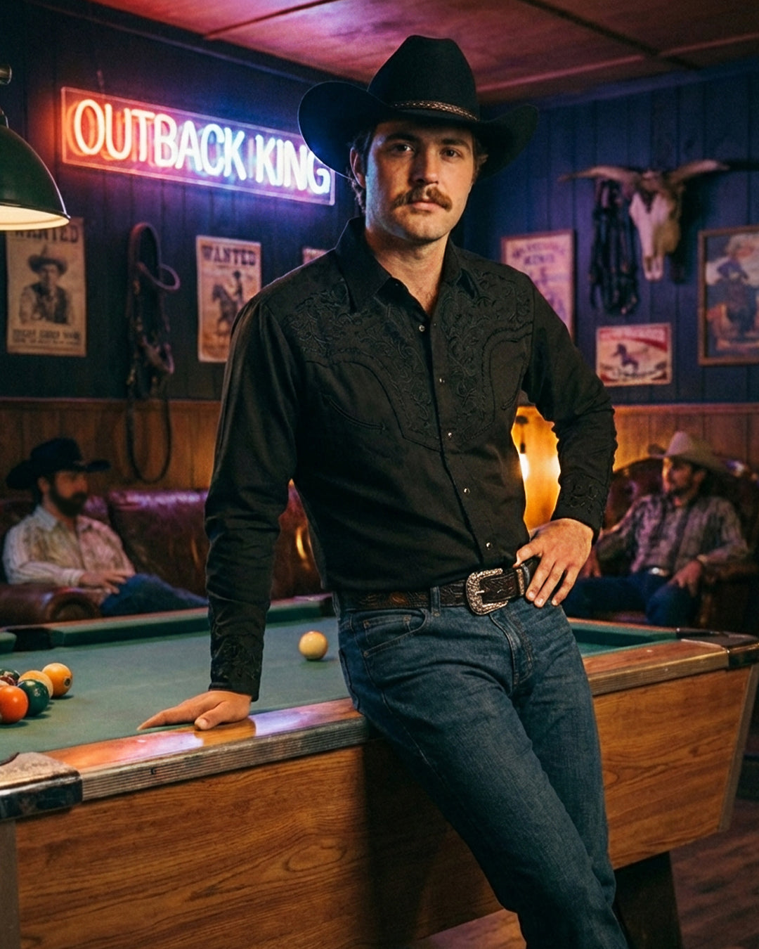 Outback King | Men's Ranger Embroidery Cowboy Shirt | Midnight Shadow
