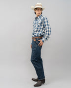 Outback King | Men's Legend Logo Shirt | Blue/Olive Check