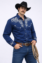 Outback King | Men's Ranger Embroidery Cowboy Shirt | Navy Blue
