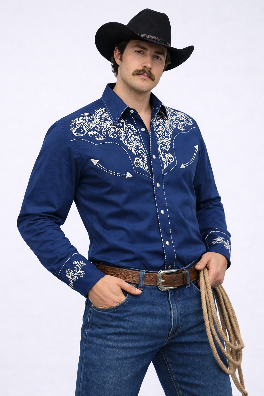 Outback King | Men's Ranger Embroidery Cowboy Shirt | Navy Blue