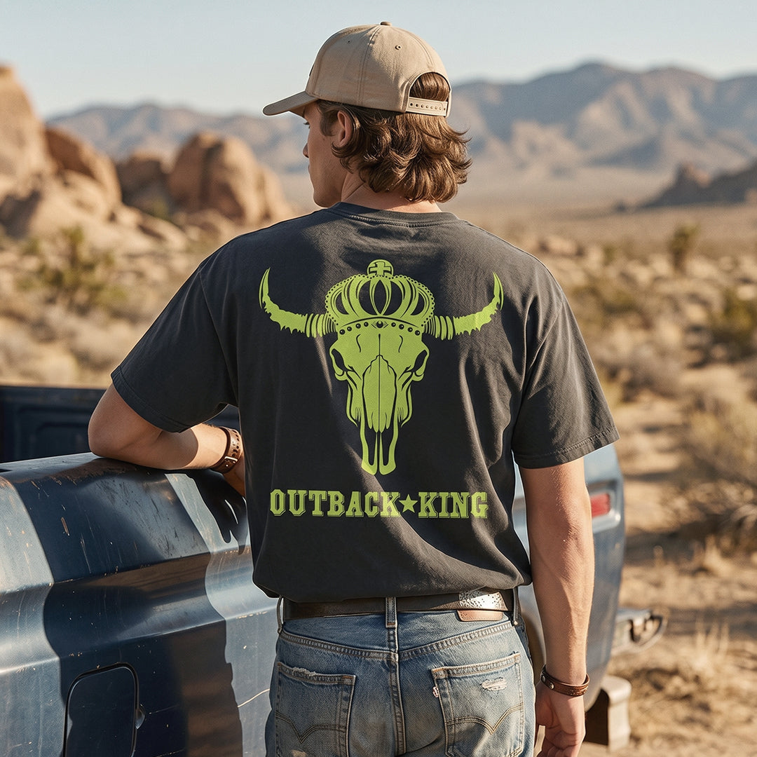 Outback King | Neon Skull King | Western Cowboy Fit T-Shirt | Pitch Black