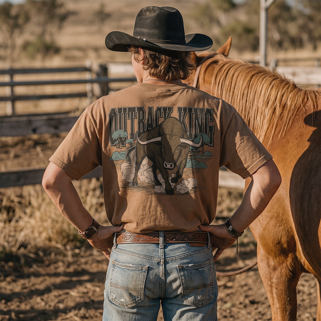 Outback King | Scrub Bull | Cowboy Fit T-Shirt | Desert Tan
