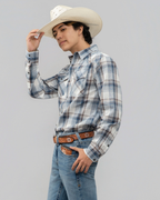 Outback King | Men’s Legend Logo Shirt | LT Blue/Olive Check