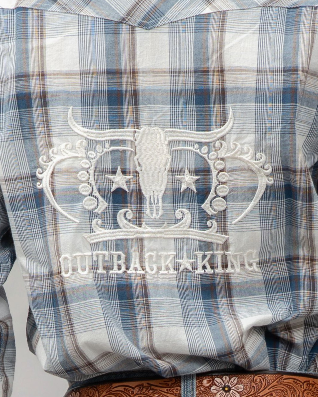 Outback King | Men’s Legend Logo Shirt | LT Blue/Olive Check