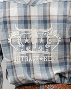 Outback King | Men’s Legend Logo Shirt | LT Blue/Olive Check
