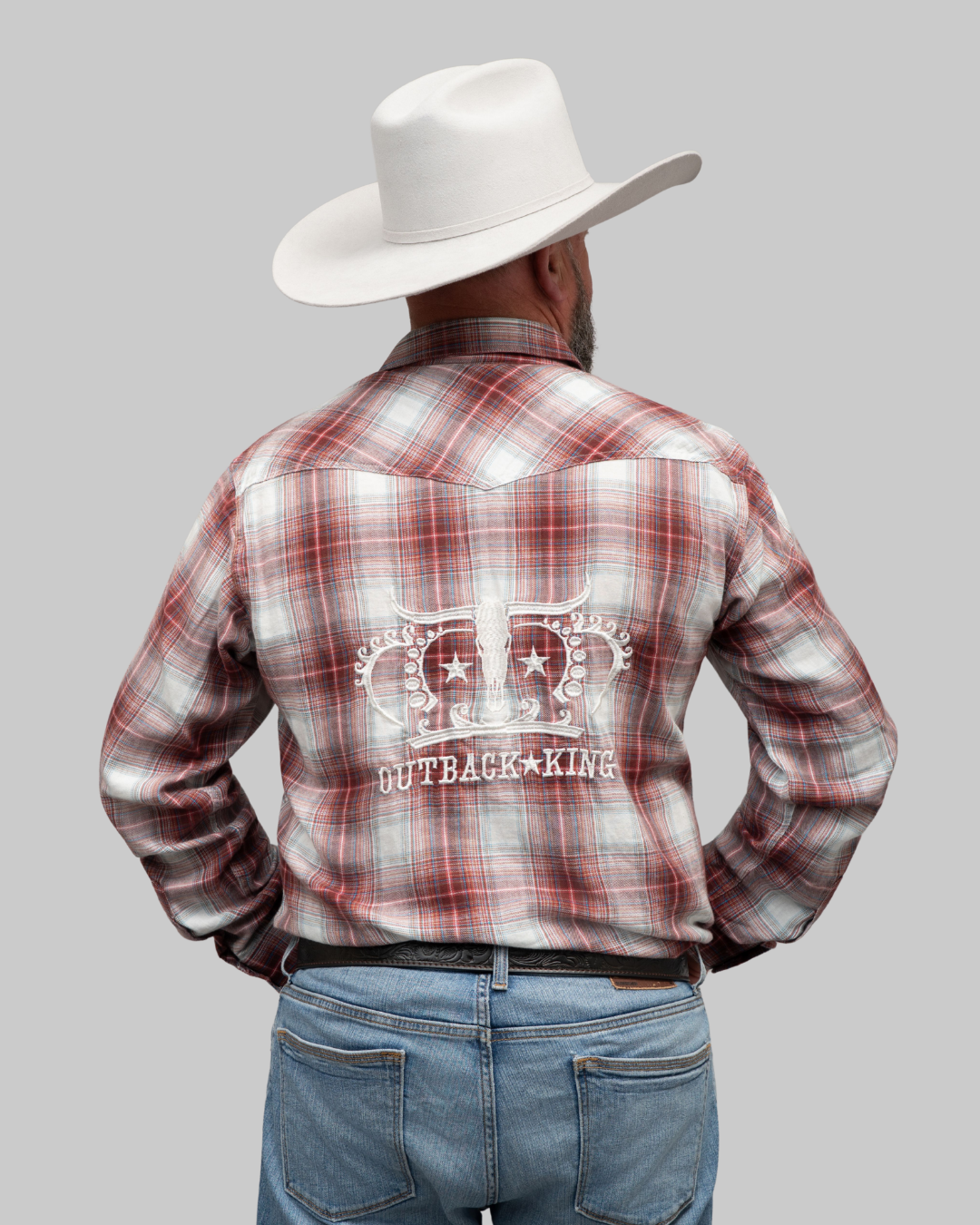 Outback King | Men's Legend Logo Shirt | Brown/Blue/Red Check