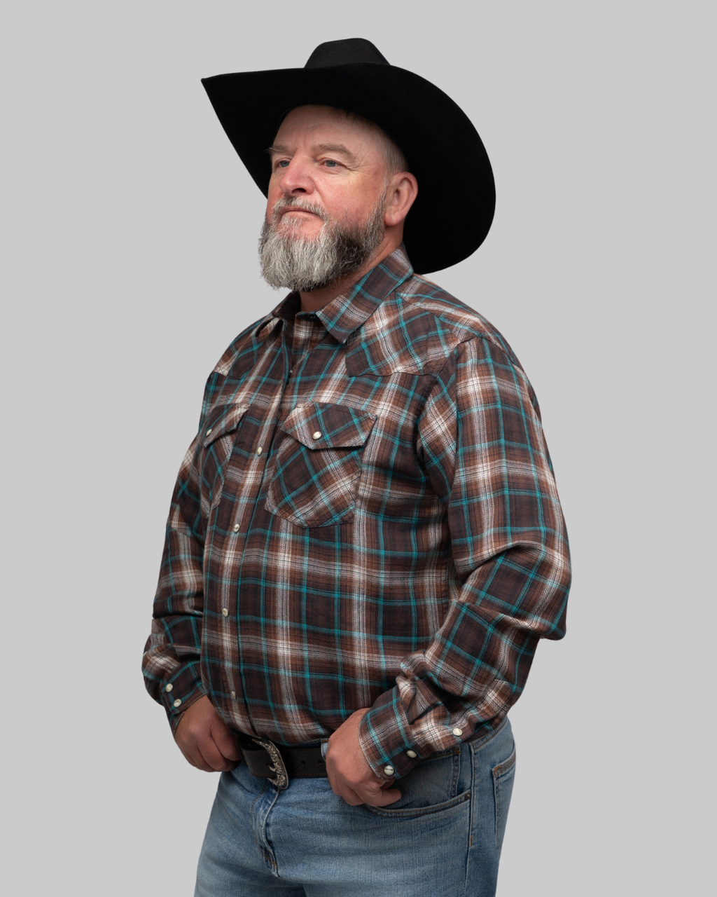 Outback King | Men's Frontier Shirt | Brown/Turquoise Check