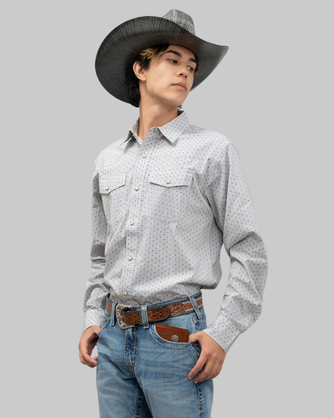 Outback King | Men's Frontier Shirt | White Grid Stars