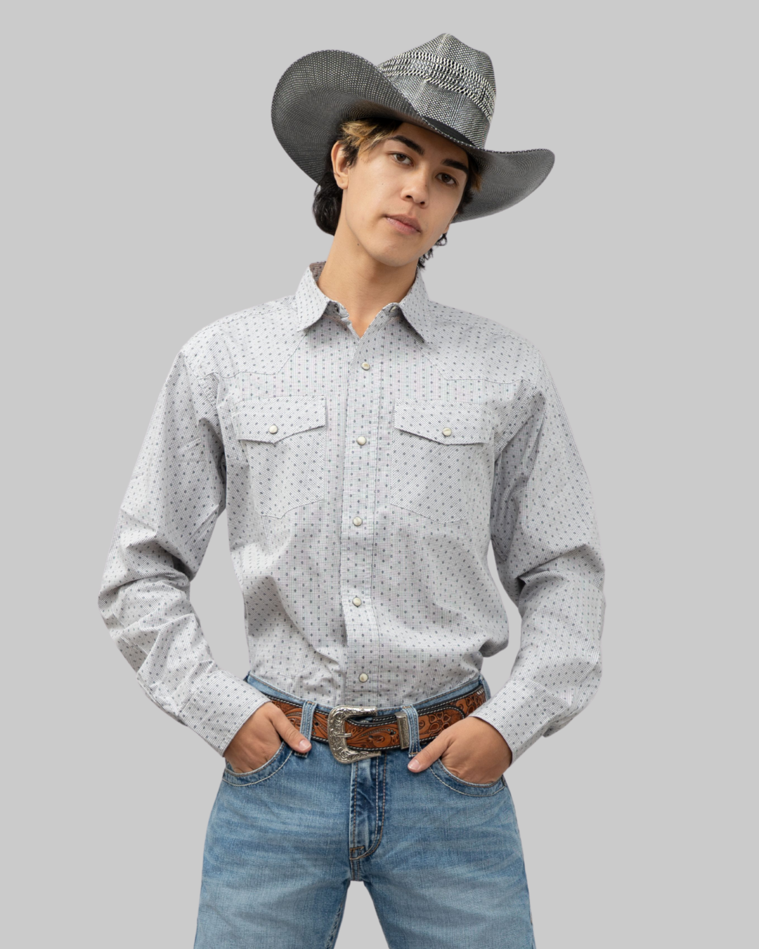 Outback King | Men's Frontier Shirt | White Grid Stars