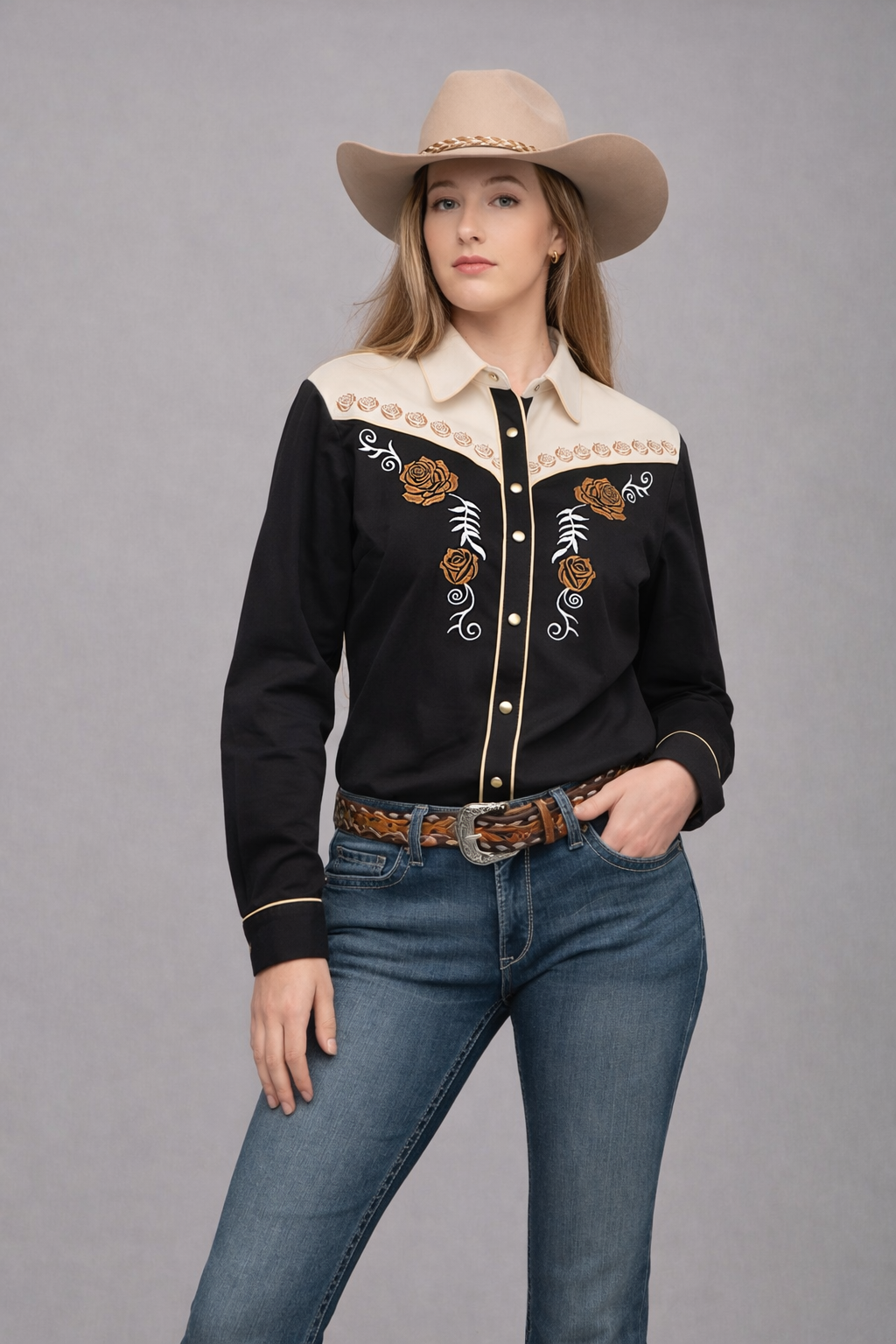 Outback King | Women's Rose Embroidery Cowgirl Shirt | Desert Luck