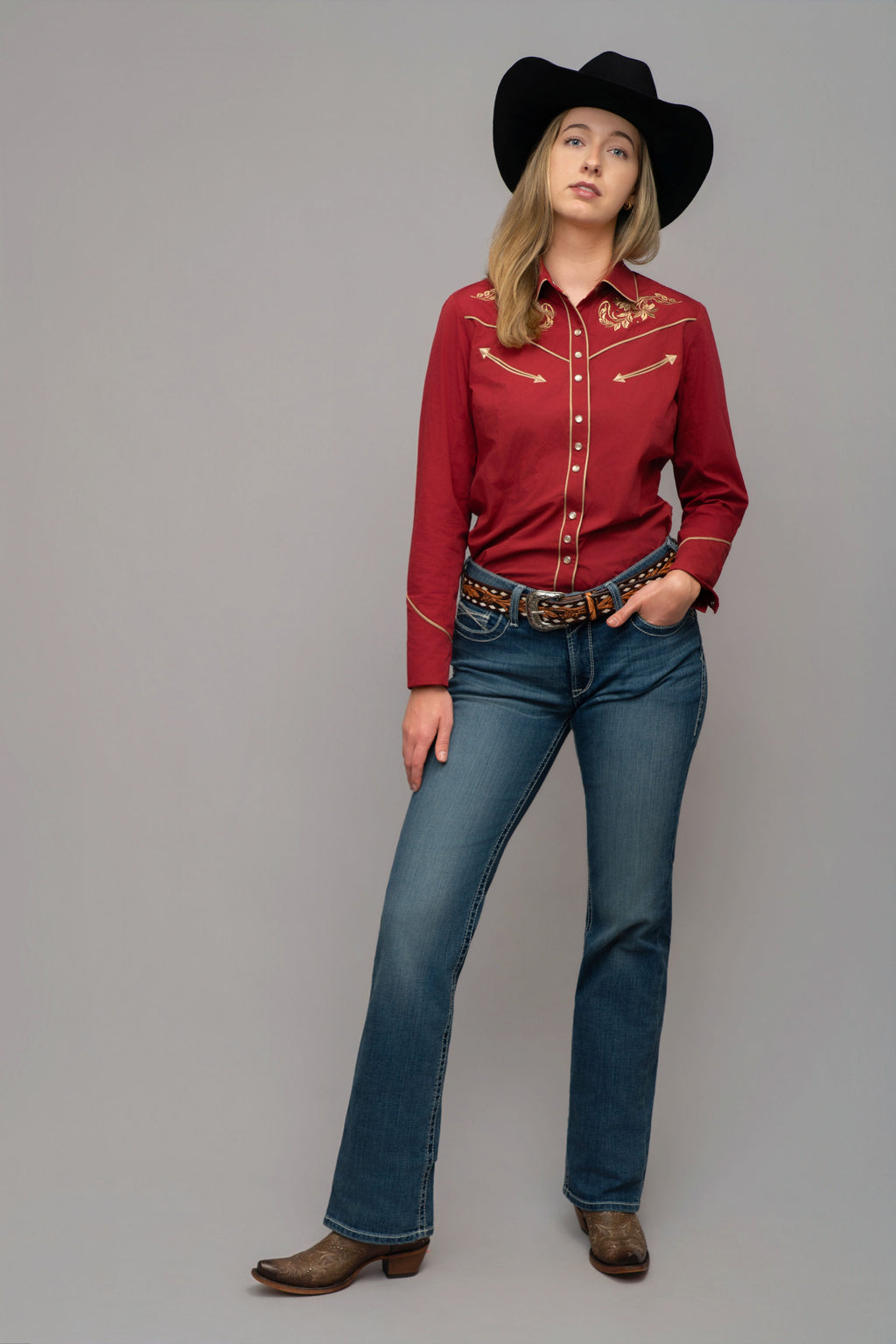 Outback King | Women's Prairie Embroidery Cowgirl Shirt | Frontier Red