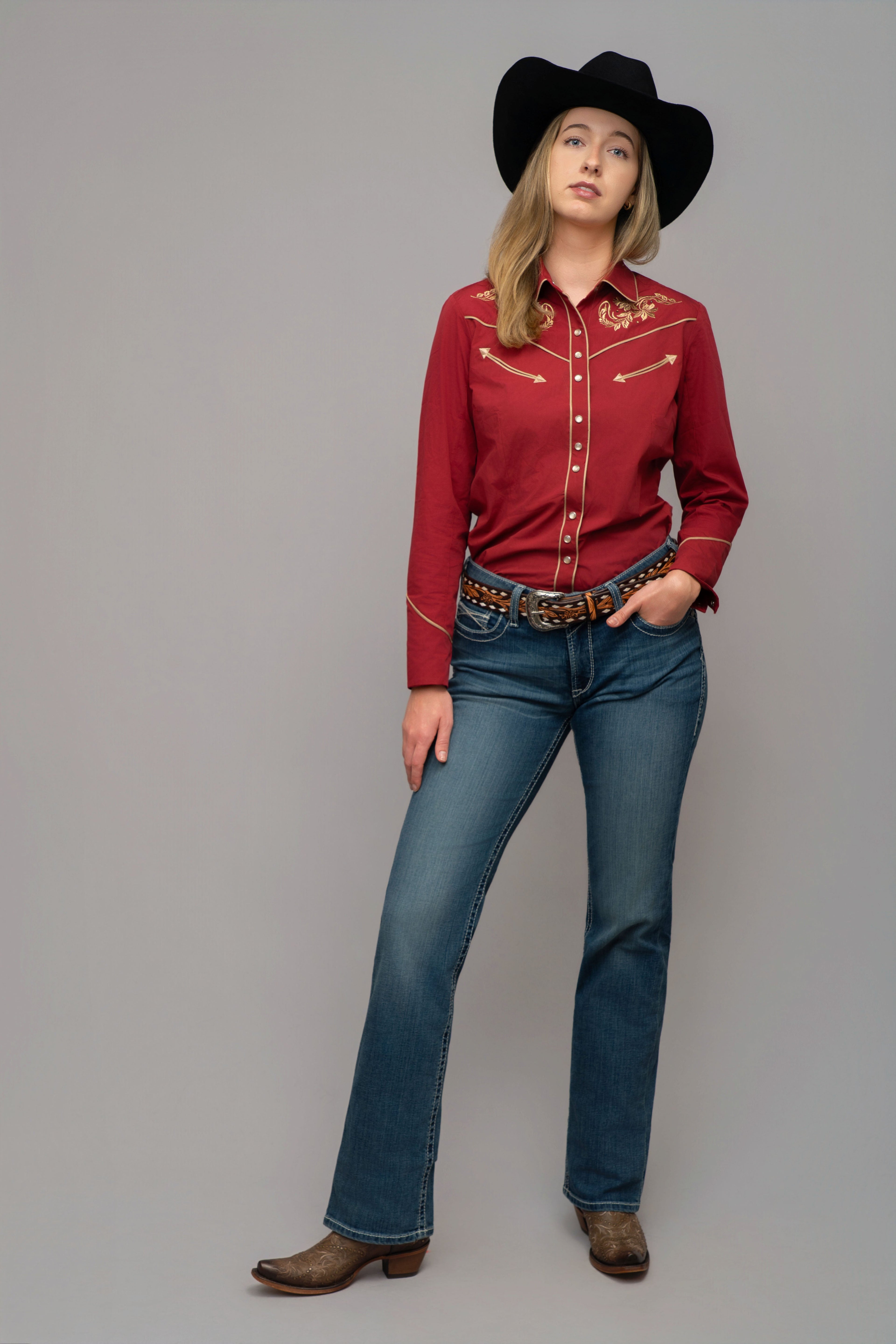 Outback King | Women's Prairie Embroidery Cowgirl Shirt | Frontier Red